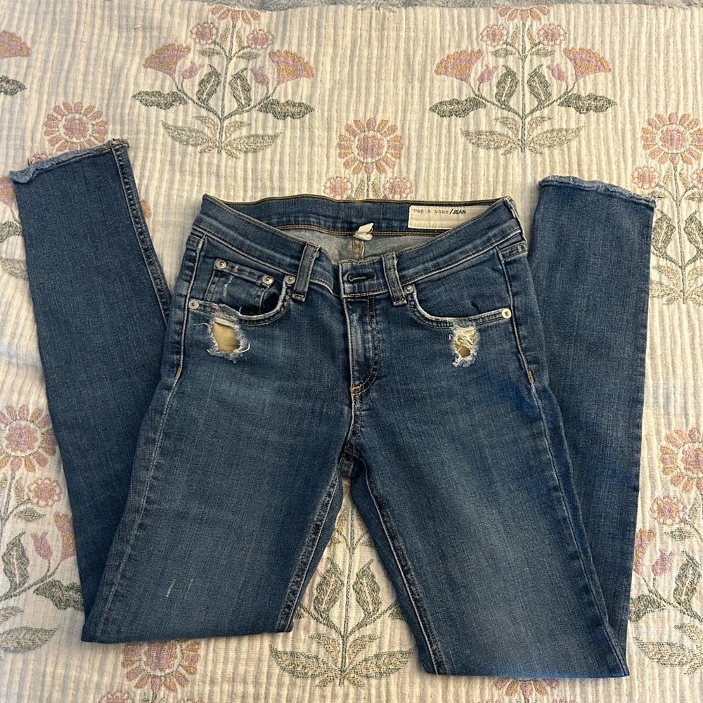 Rag & Bone Distressed Blue Skinny Jeans